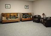 Antiques and artifacts are displayed in showcases at Cache Creek's newly renovated community hall.
