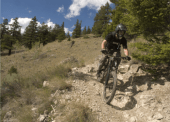 Mountain biker on a steep trail near Williams Lake.