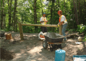 Workers building a horse tether along the beautiful new horse trail.