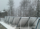 The solar heating system supplies eighty per cent of the pool's energy requirements. The solar heating system supplies eighty per cent of the pool's energy requirements.